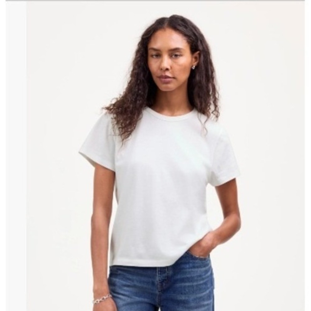 Madewell Top Womens 2XS White‎ Crewneck T Shirt Cotton Jersey Tee Basic NS581